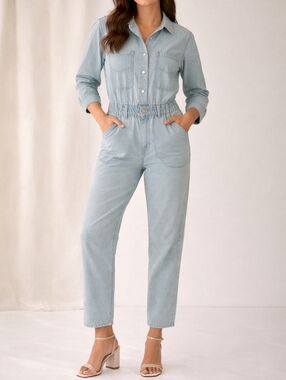 Universal Thread Denim Jumpsuit Size 6 Light Wash Button Front NWT